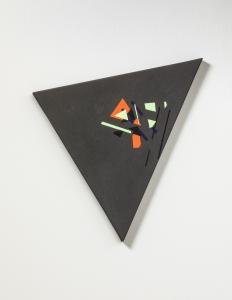 Lucio PozziThe Mesmerizing Trinities of Kayem (from LS), 2018, acrilico e smalto ferromicaceo su tela45x45x52x2,5 cm ca